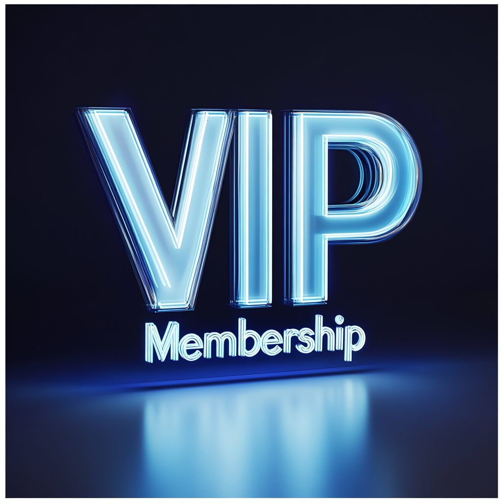 Bright blue lettering, spelling out "VIP Membership" promoting the KCSF Monthly VIP Membership program