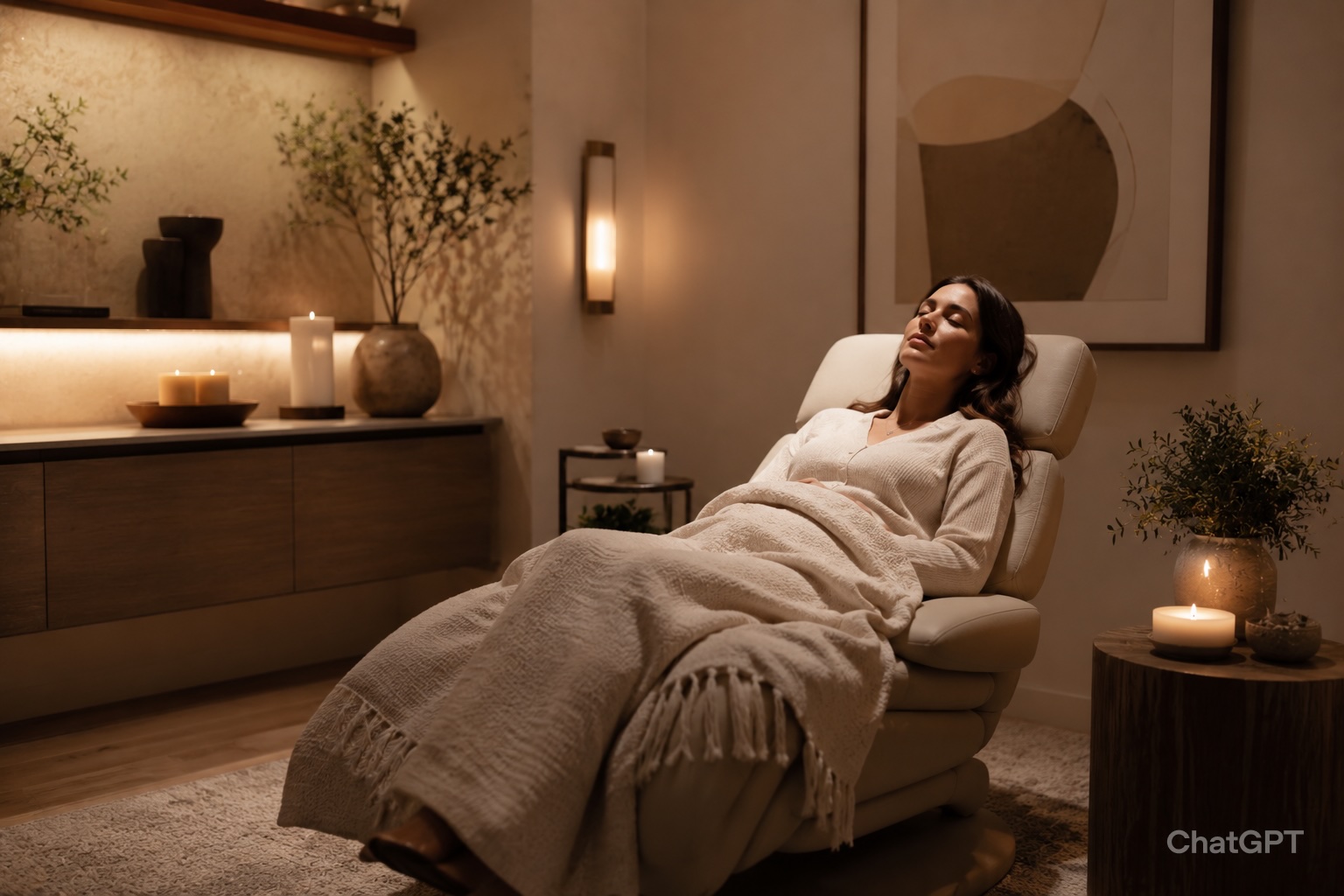 A patient relaxes in a comfortable treatment chair in a calm, softly lit clinic room during a ketamine therapy session in the Fort Lauderdale area.